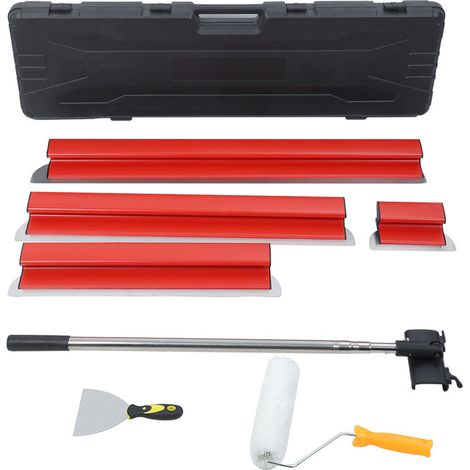 FLASIDU - Outil du plaquiste - Kit de lissage manuel 7 pièces - 5 lames en acier inoxydable - Rouleaux de 40 mm et 92 mm - Coffret de rangement rigide (1/5)