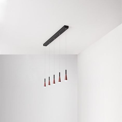 Sospensione in alluminio nero bianco 5 luci Cone LED 35W 3000K CRI80 220-240V 50/60Hz 2070Lm (1/4)
