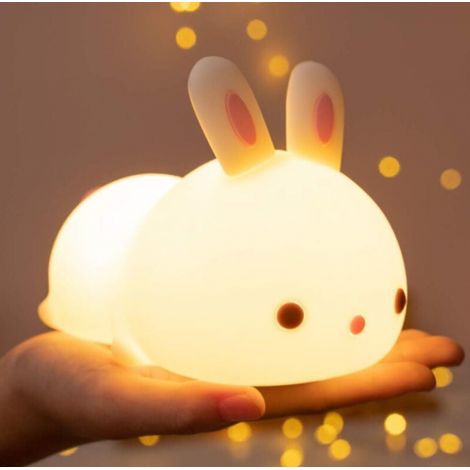 BEBUSINGOTO Luz nocturna LED recargable para niños, luz nocturna táctil de conejo con 7 colores, luz nocturna portátil de silicona, regalo para bebé niña y niño. (1/5)