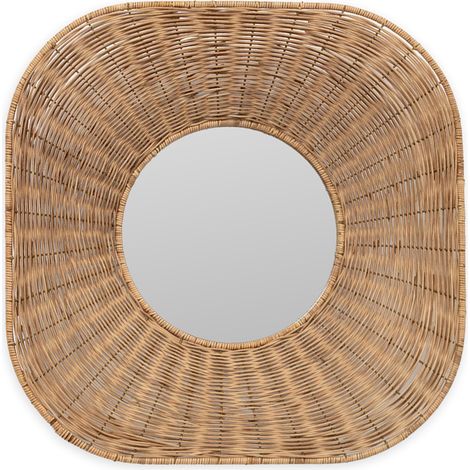 Miroir mural carré en rotin naturel PALIA – Ø 102cm (1/3)
