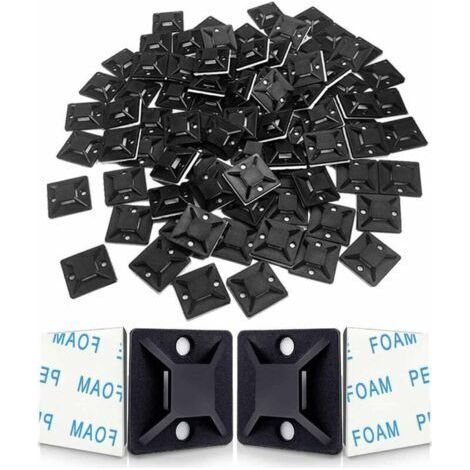 Embases Adhesive pour Attache de Cable Serre-Câbles Auto Adhésif, Support de Serre Câble Plastique, Embase pour Collier de Serrage（120 Pièces 2828mm Noir）, (1/5)