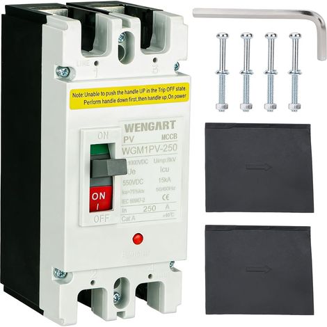 DC Molded Case Circuit Breaker (MCCB) WGM1PV-250-500V 250A High Cut-Off Power 10kA 2 Pole Magnetothermal Protection for Solar Systems, Inverters and Large Capacity Batteries (1/5)