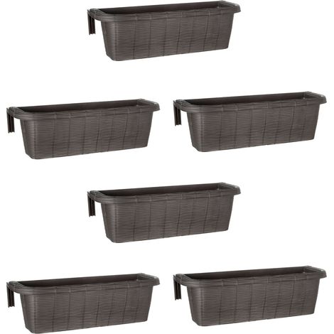 Rondine 60 - set di 6 balconiere intrecciate da 60cm con agganci regolabili e riserva d'acqua Antracite