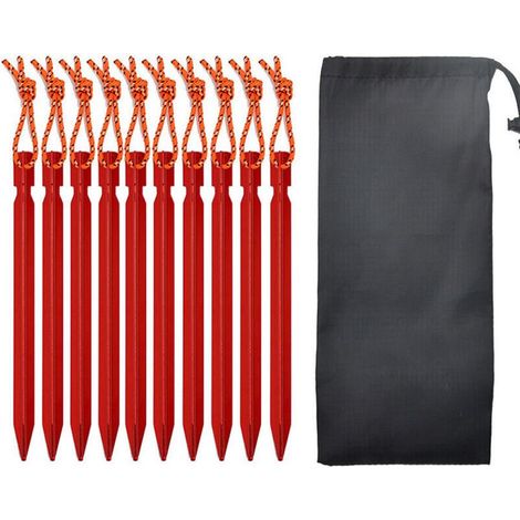 (A)10 pièces Sardines de Fixation, Sardines Camping Piquets de Tente avec Cordon Réfléchissant, Piquets de Sol Clous de Sable Crochets de Tente Piquets de Fixation pour Bache Jardin Camping Plage (1/5)