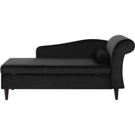 Chaise longue tapizado en terciopelo negro con almacenamiento versión derecha Luiro