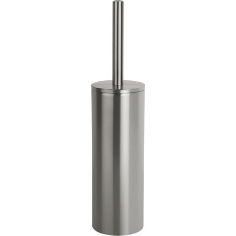 Brosse WC sur Socle - 1 Pièce - Acier Inoxydable Argent Satiné - Récipient Hygiénique avec Couvercle - Pour Salle de Bain Moderne - Dimensions Compactes