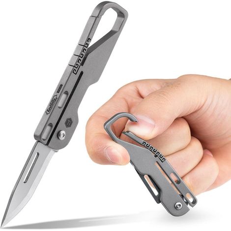 Klappmesser aus Titan mit Karabiner für EDC, Taschenmesser mit Schlüsselanhänger-Loch