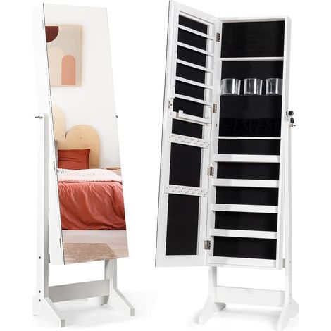 Rangement pratique des bijoux, armoire avec miroir plein pied, 120 encoches pour boucles d'oreilles, pour la chambre (1/5)