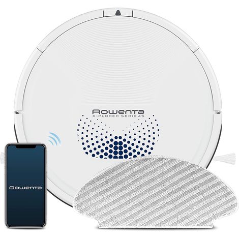 Rowenta RR8277 X-Plorer Serie 45 Robot Aspirapolvere Lavapavimenti, Aspira e Lava in una Passata, Autonomia 150 Min, 3 Modalità di Pulizia, Sistema Aqua Force, Compatibilità Assistenti Vocali, Bianco (1/5)