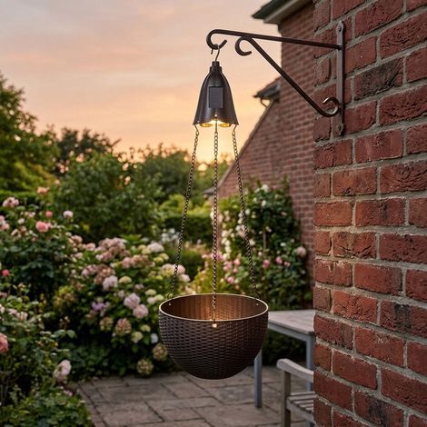 Solar Rattan Effect LED Hanging Basket Light (1/2)