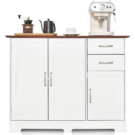 Costway – Buffet bas 100 x 40 x 78 cm – 2 placards et 2 tiroirs – Étagère réglable – MDF blanc facile à nettoyer – Pour cuisine, salon, salle à manger (1/5)