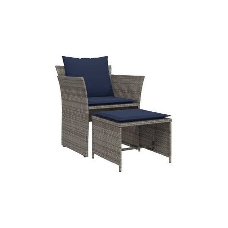 Chaise de jardin avec tabouret gris résine tressée (1/5)