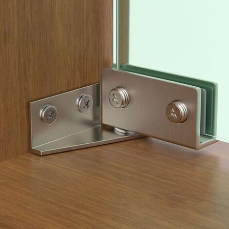 Lot de 2 charnières pour porte en verre non perforée avec accessoires – Argenté