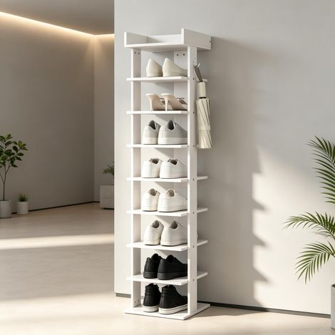 Scarpiera a 9 ripiani, con spazio per riporre fino a 9 paia di scarpe, pannello superiore e 2 ganci. (1/5)