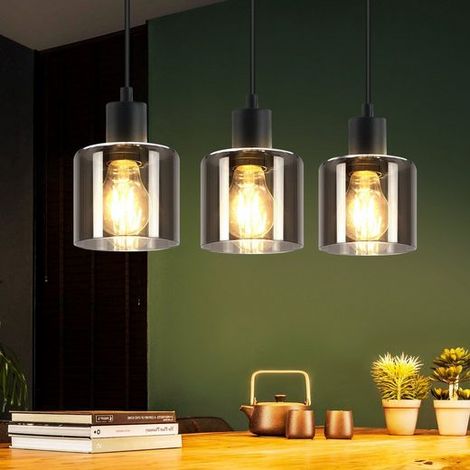 GBLY Pendelleuchte 3 Flammig E27 - Industrial Retro Vintage Hängeleuchte schwarz für Esszimmer Wohnzimmer Hotel Büro (ohne Leuchtmittel)
