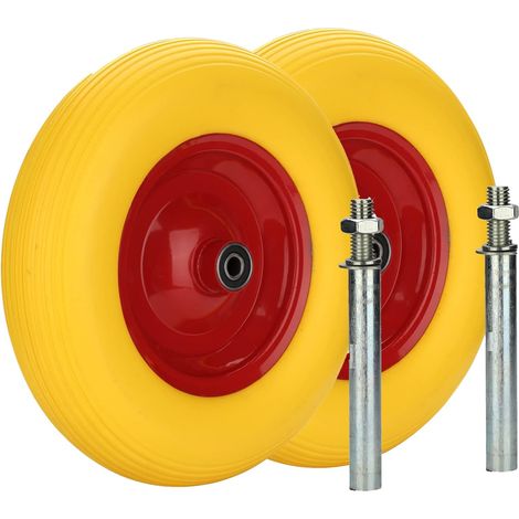 2x Roue de brouette avec essieu - Pneu avec jante en acier - 4.80/4.00-8 - Diamètre 390 mm - Roue de secours en caoutchouc, Roue complète de brouette (1/5)
