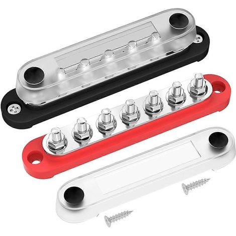 Bornier de distribution de batterie 12 V pour applications automobiles et marines, 7 x 1/4 pouce (M6), bloc de distribution couvert 12 V (1/5)