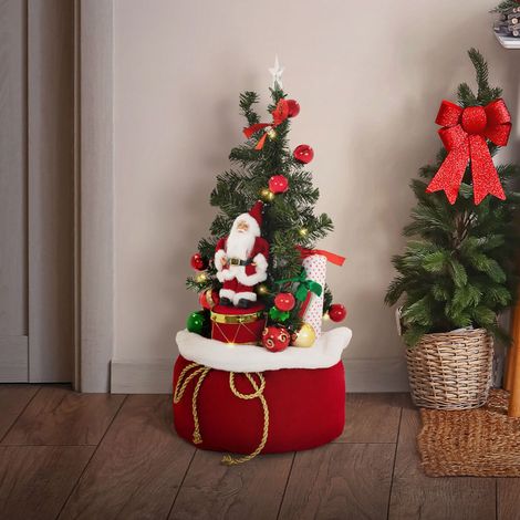 ECD Germany Mini albero di natale artificiale con LED decorazioni natalizie piccolo abete da tavolo già decorato con Babbo Natale palline stella e luci alimentazione a batterie per interni Ø34x60 cm (1/5)