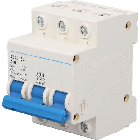 Disjoncteur de protection contre les surcharges tripolaire 10 A, miniature, montage sur rail DIN, 400 V (1/5)