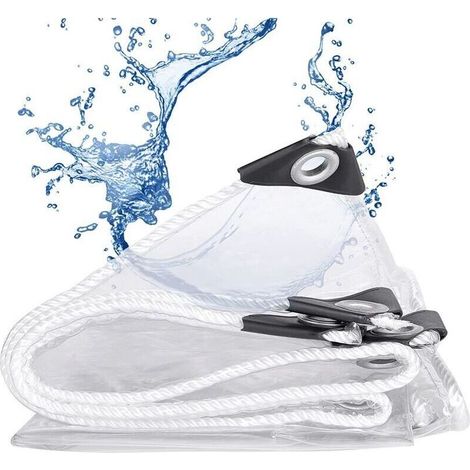 Bâche de protection extérieure transparente indéchirable – Épaisseur 0,5 mm, dimensions 1,2 × 2 m, avec œillets renforcés (1/4)