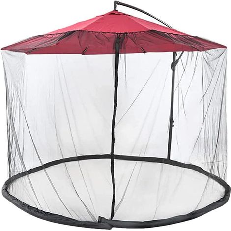 Moustiquaire pour parasols - Avec porte zippée - Pour parasols de 250 à 300 cm - Pour parasol de jardin déporté - Noir (1/5)