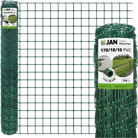 Clôture forestière en grillage à nœuds – 170/18/10 L Vert, hauteur 170 cm, galvanisé à chaud + revêtement PVC, rouleau de 25 m, 18 fils horizontaux, clôture de protection pour gibier