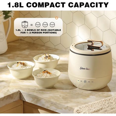 Cuitière Électrique - 1 8 L - Cuve En Acier Inoxydable - Chauffe Uniforme 360° - Fonctions Riz Soupe Ragoût Vapeur - Pour 1 À 2 Personnes