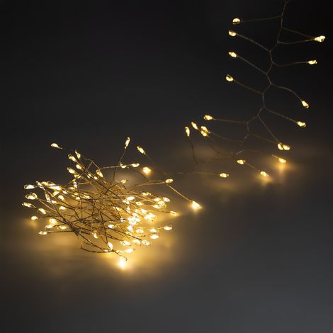 Weihnachts Draht Lichterkette warm weiß mit Timer - 2 m / 160 LED - Garten Dekobeleuchtung mit 8 Funktionen Batterie betrieben