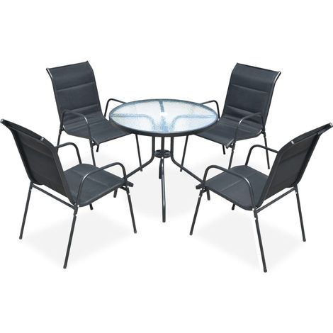 Mobilier de salle à manger d'extérieur 5 pcs Acier Noir (1/5)