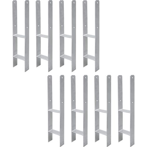 Lot de 8 ancrages de poteau en H - Support de poteau en H - Pour poteaux - Pour clôture et serre - Poteaux carrés en bois (111 x 600 mm) (1/5)