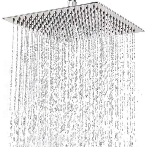 Pommeau de douche carré 20 cm en inox – 81 jets – Finition chrome poli – Économie d'eau – Facile à nettoyer (1/5)