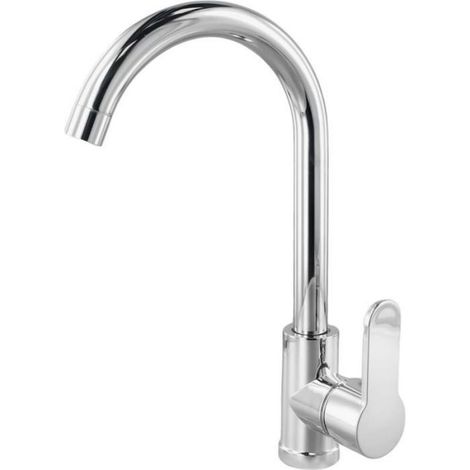 Mitigeur d'évier, robinet de cuisine en acier inoxydable à un seul arc, mitigeur de lavabo double usage eau chaude et froide (1/4)