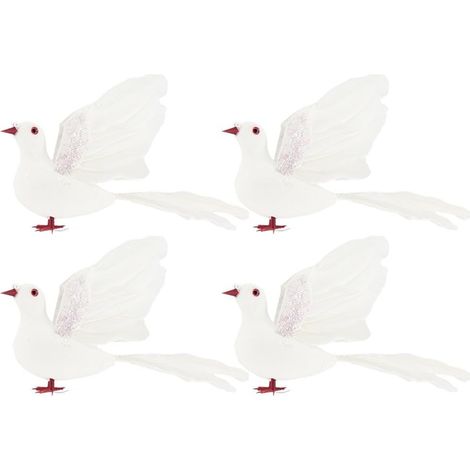 Lot de 4 colombes artificielles en mousse blanche avec ailes déployées pour décoration de mariage – Ornements en plumes réalistes pour centre de table de fête de jardin 20 x 13 cm (1/5)