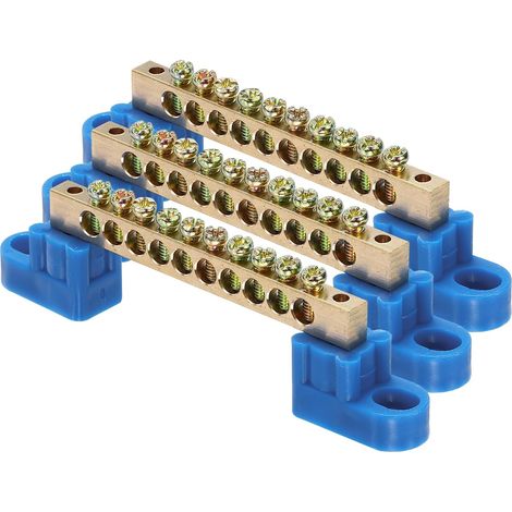 3 Pcs Barre De Terre Bornes, 10 Positions Barre Omnibus À Bornes En Laiton, Bloc De Borne De Terre 6x9mm Pour Équipement Électrique, Boîte De Distribution, Bleu (1/5)