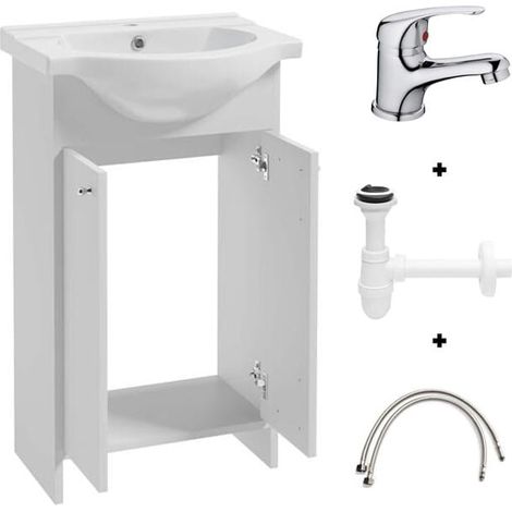 Set bagno: mobile con lavabo 50 bianco + rubinetto e sifone Diana (1/5)