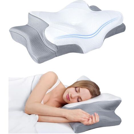 Oreiller cervical ajustable pour un sommeil confortable. Oreiller en coton en forme de papillon à rebond lent. (1/4)