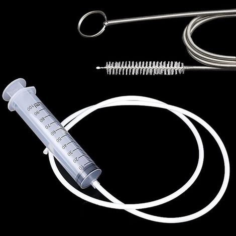 Kit d'Outil de Nettoyage de Réfrigérateur, Cuisine Plastique + métal, seringue 100ml, grattoir à glace, bouchon, tuyau débouchant 1,5m, Destiné au nettoyage du réfrigérateur (1/2)