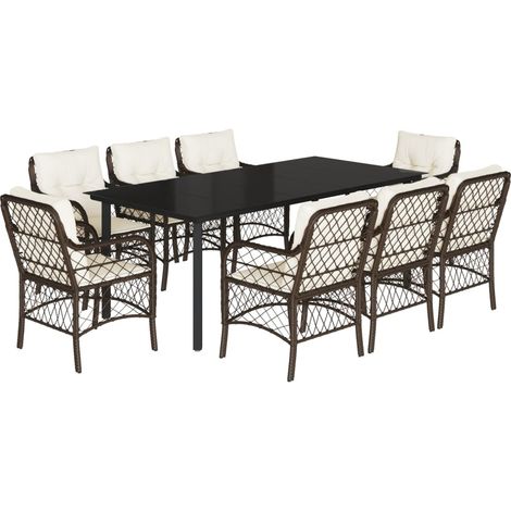 Maison Exclusive - Set da Pranzo da Giardino 9pz con Cuscini Marrone in Polyrattan