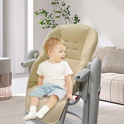 Housse de chaise haute - Universelle - Beige - Cuir PU - Déhoussable - Lavable en machine (1/4)