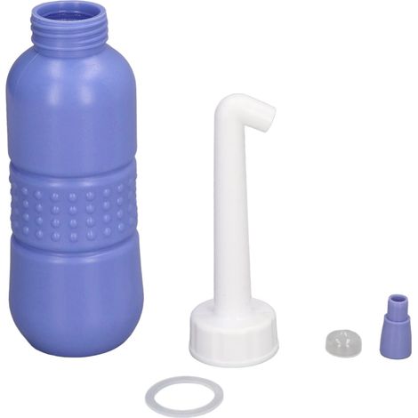 Bidon de voyage 450ML avec spray et bouchon poussière - Bidet portable pour extérieur, maison et déplacements - Flacon et embout bleus (1/5)