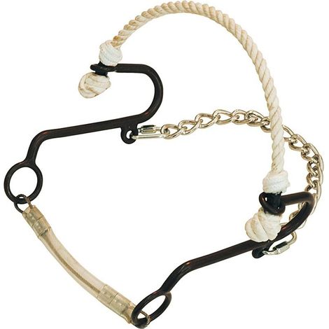 Short Hackamore en fer bruni et corde en cuir brut