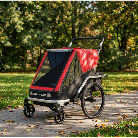 2-in-1 Kinderfahrradanhänger, 2 Sitze, klappbar, verstellbare Rückenlehne, rot OKMYHOME (1/5)