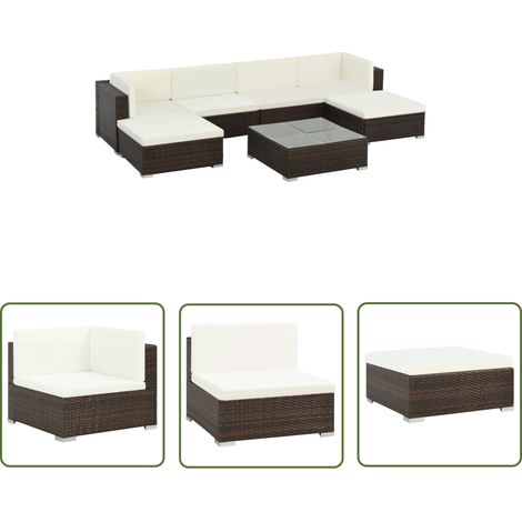The Living Store 7-tlg. Garten-Lounge-Set mit Auflagen Poly Rattan Braun - Gartenmöbel - Lounge-Set - Outdoor Möbel - Rattan Gartenmöbel - Garten Sofa Set (1/5)