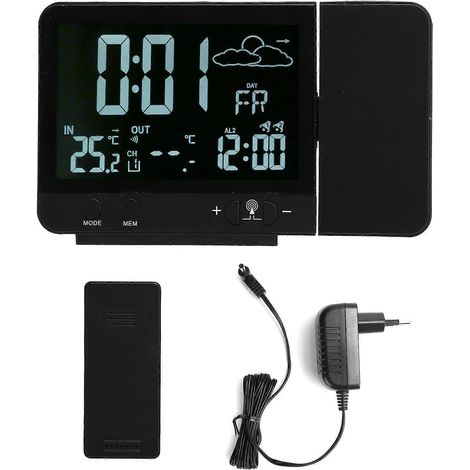 Réveil à projection sans fil, thermomètre intérieur/extérieur, indicateur de température et d'humidité, UE 230 V