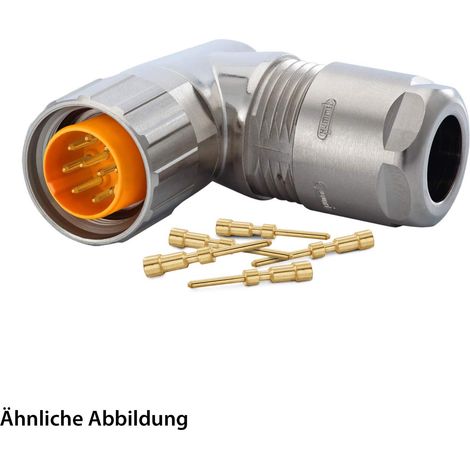 HUMMEL SET inkl. Kontakte M16 Kabelsteckverbinder, Crimpeinsatz gewinkelt Polzahl 6+PE, Stift orientierbar Kabelabgang seitlich, Klemmbereich 3,0mm - 6,0mm - 1 Stück
