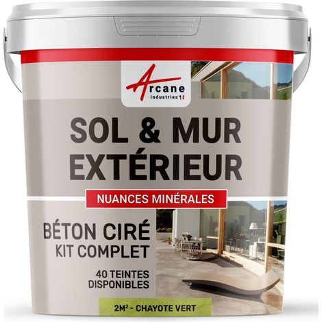béton ciré, extérieur, pour sol, mur, terrasse, escalier, enduit, décoratif, minéral, en kit - 2 m² (en 2 couches) Chayote Vert - ARCANE INDUSTRIES