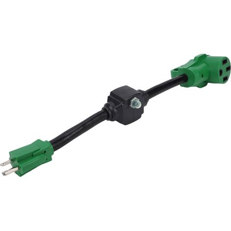 Ortviai Adaptateur Électrique pour Camping-Car – Prise 15 A mâle vers prise 50 A femelle NEMA 5-15P/14-50R, 30 cm, vert, avec protection contre les surcharges