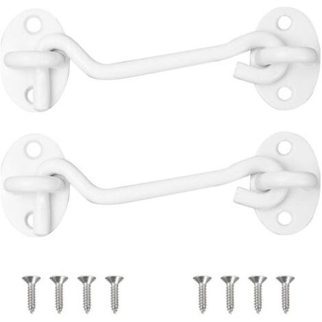 Lot de 2 crochets anti-tempête Bolatus en acier inoxydable avec œillet, pour portes, garages, fenêtres, abris de jardin, portails (100 mm, blanc) (1/5)