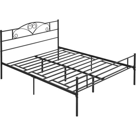 Cadre de lit double métal 150x200 cm avec tête de lit, pieds 31 cm, espace de rangement bas, noir 158x211x106 cm