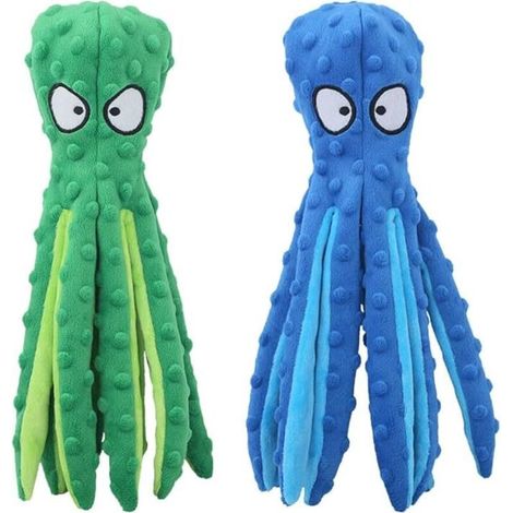 Jouets pour chiens qui couinent, lot de 2, 32 cm, adaptés aux chiens et aux chiots, jouets en peluche robustes et durables, jouets interactifs pour chiens, vert, bleu.